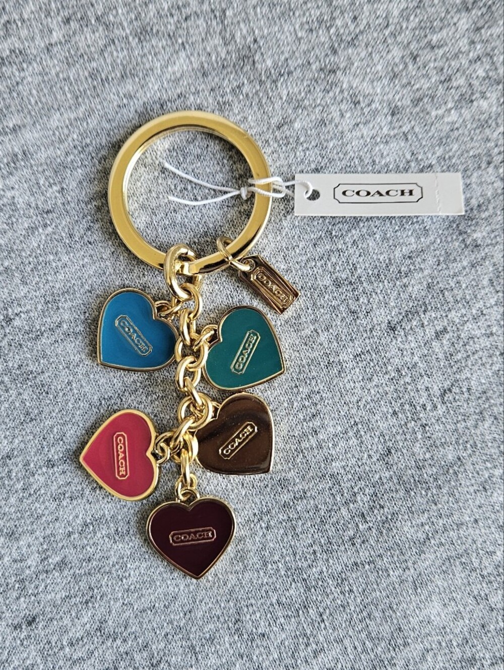Coach Vintage Y2K Multicolor Heart  Bag Charm FOB collectible Key Ring Gold NWT